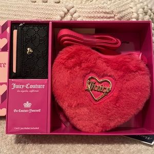 NWT Viral Juicy Couture Faux Fur heart shaped crossbody purse gift set